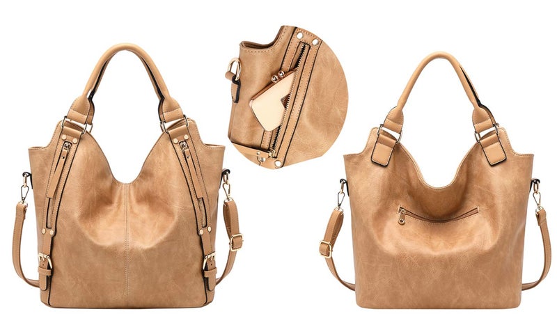 ITSCOSY Women Tote Bag Handbags PU Leather Fashion Hobo Shoulder Bags with Adjustable Shoulder Strap (L, Apricot) - Image 3